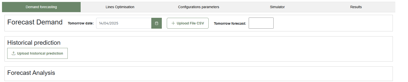 Initial forecast demand tool interface
