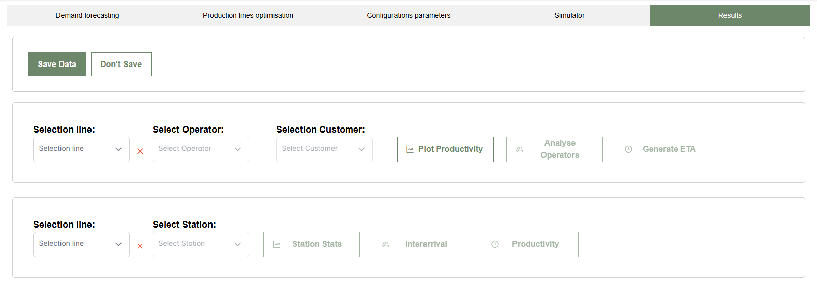 Results section interface